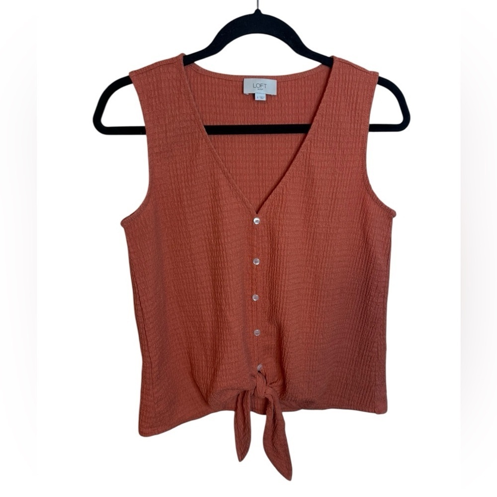 Loft Coral Textured Tie Front Blouse